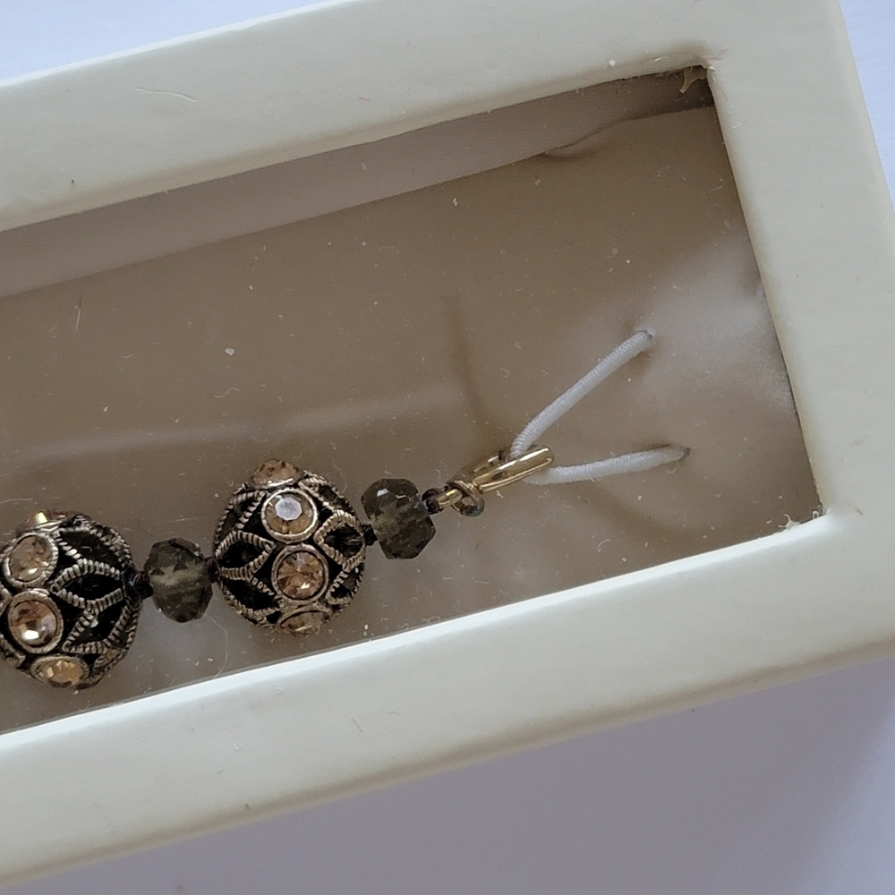 Monet Bracelet Vintage Y2K Neutral Tone Round Crystal Charm Signed New In Box - Picture 5 of 15